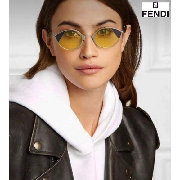 FENDI FF0342/S B1ZHO SILVER/GREY/BEIGE YELLOW CAT EYE SUNGLASSES. 51mm - Picture 1 of 12